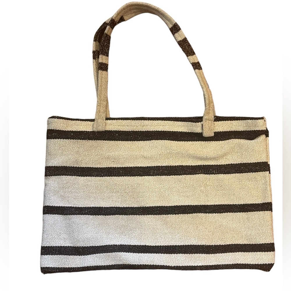 Striped Black and Cream Heavy Tote Bag